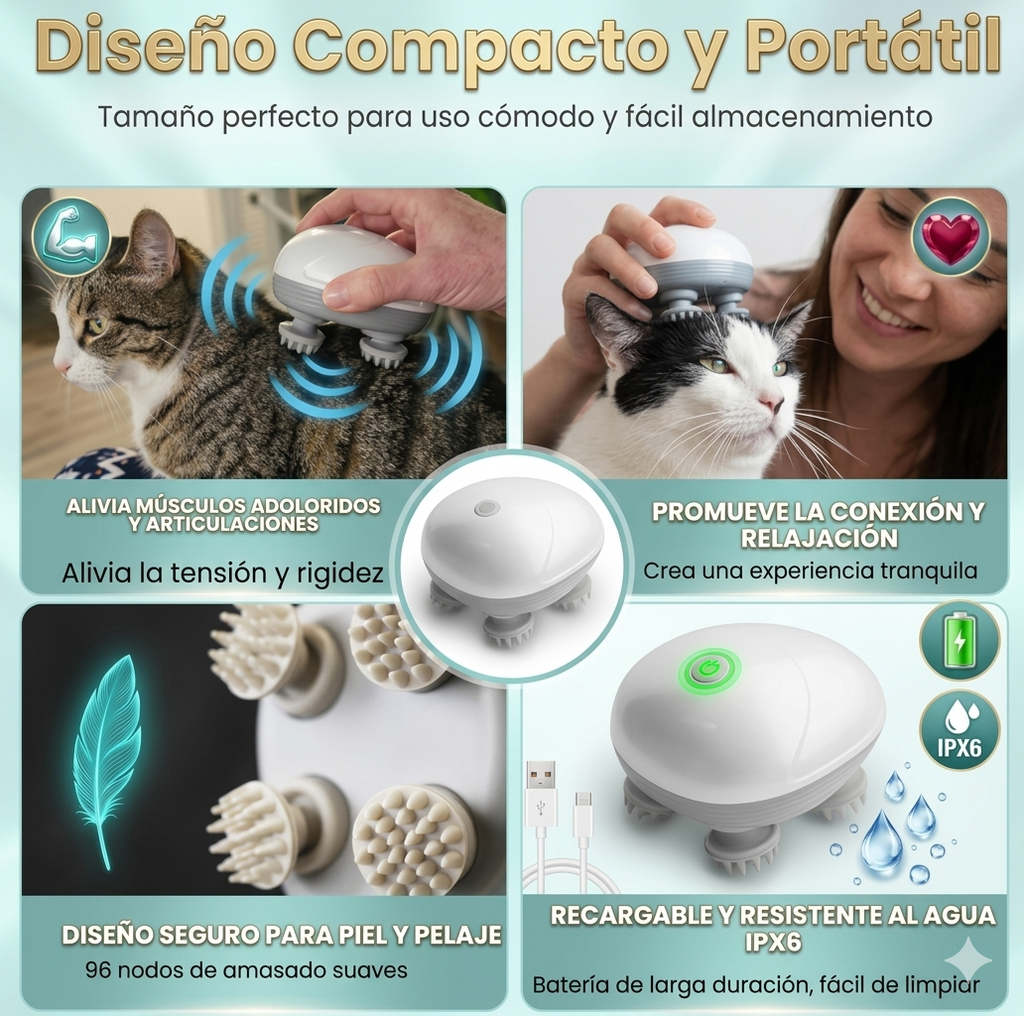 Masajeador Eléctrico Inteligente 360° para Perros y Gatos